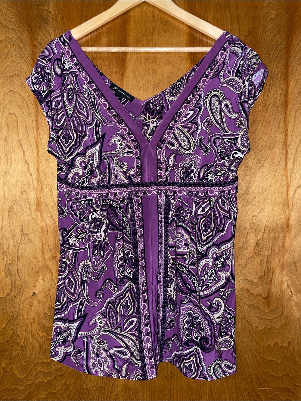 INC International Concepts Purple Paisley V-Neck Top, XL